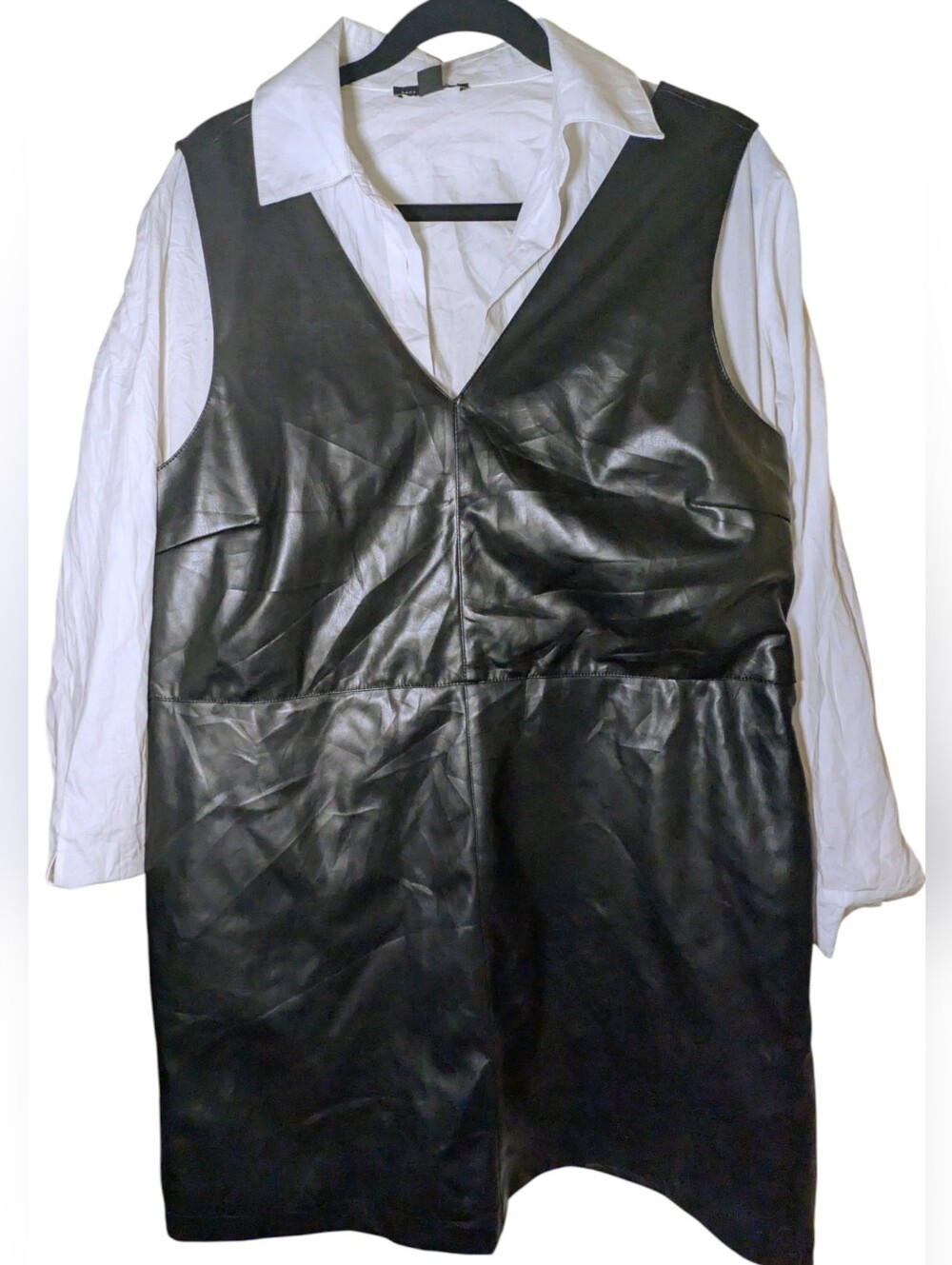 Saks Fifth Avenue Faux Leather 2-in-1 Mock Layered Dress XL EUC